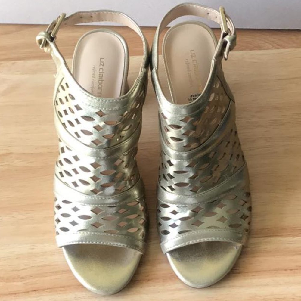 Liz Claiborne Gold Open Toe Sandal Heels